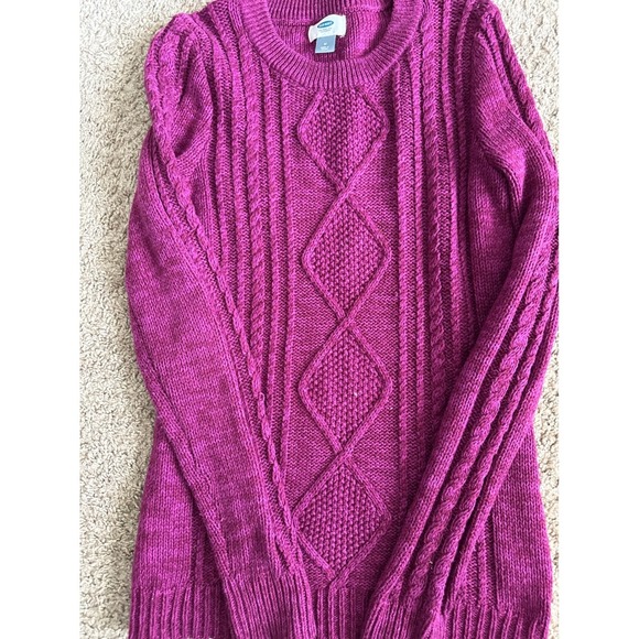 Old Navy Girls Purple Cable Knit Sweater Crewneck Long Sleeve Kids Medium - Picture 3 of 3